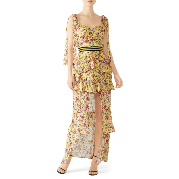 For Love & Lemon Womens Maison Floral Dress Ruffle Hi-Low Hem Yellow Size M - Picture 1 of 11